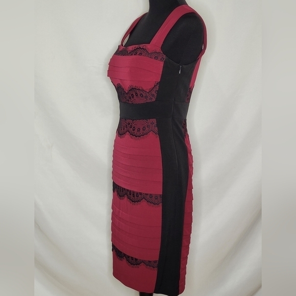 Jax Fuschia and Black with Lace Sleeveless Bodycon Midi Dress - Size 6 - Picture 2 of 11